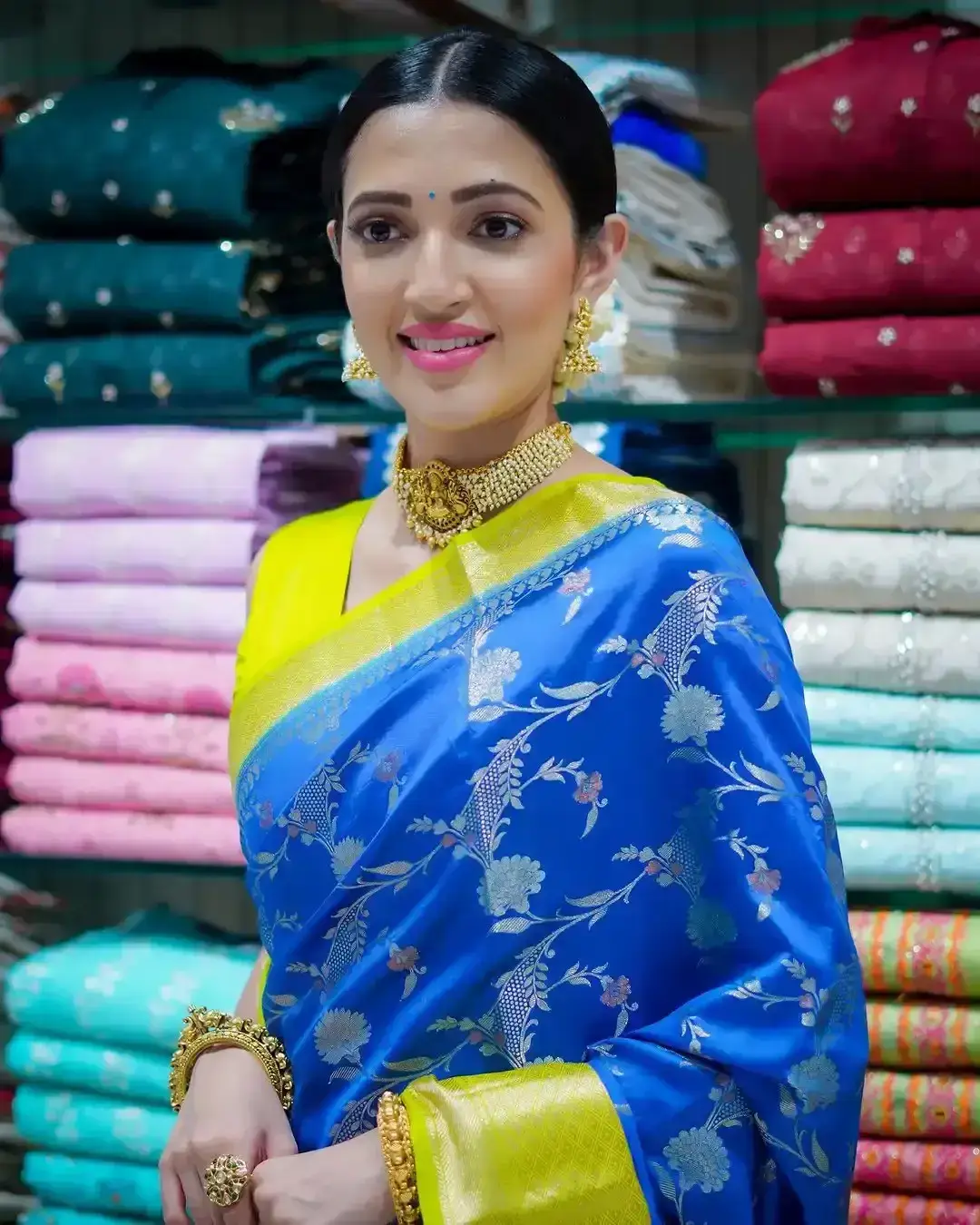 NEHA SHETTY IN BLUE SAREE AT SHOPPING MALL LAUNCH 4